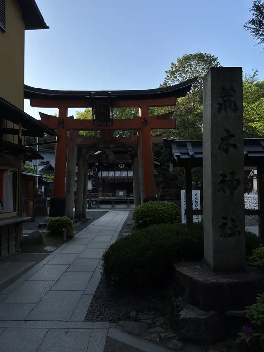 Red torii gates over a stone path