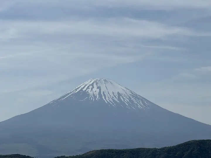 Mount Fuji under a pale sky