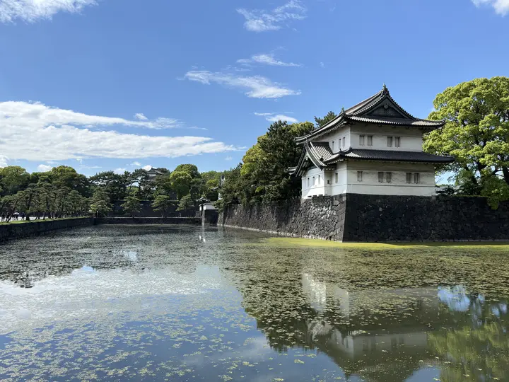Castle tower over a moat