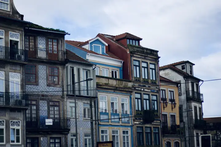 Tiled houses with iron balconies