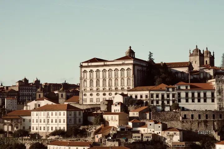 Palace above the rooftops in low sun