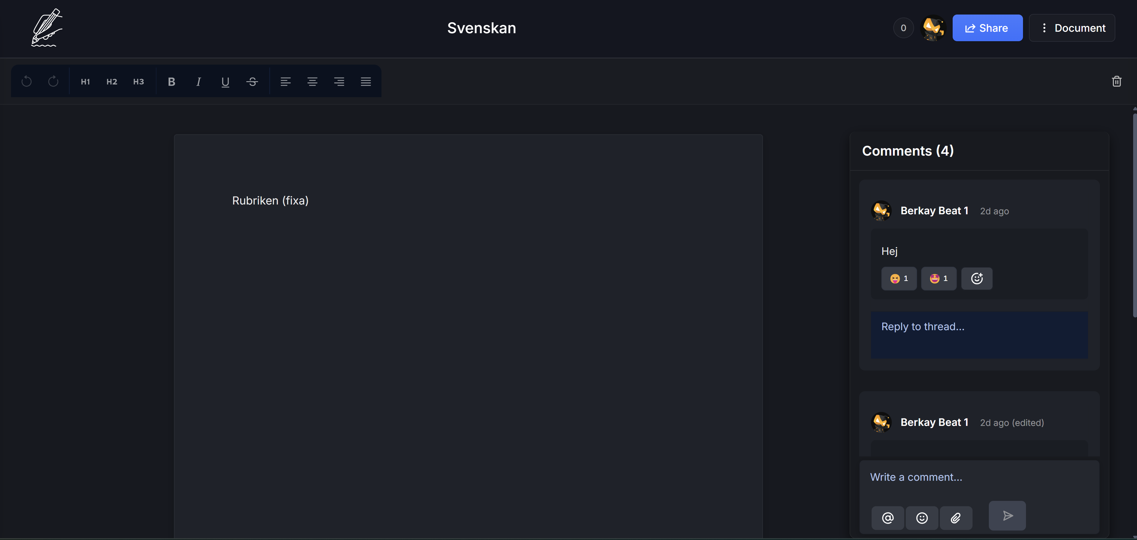 LiveNotes collaborative text editor interface