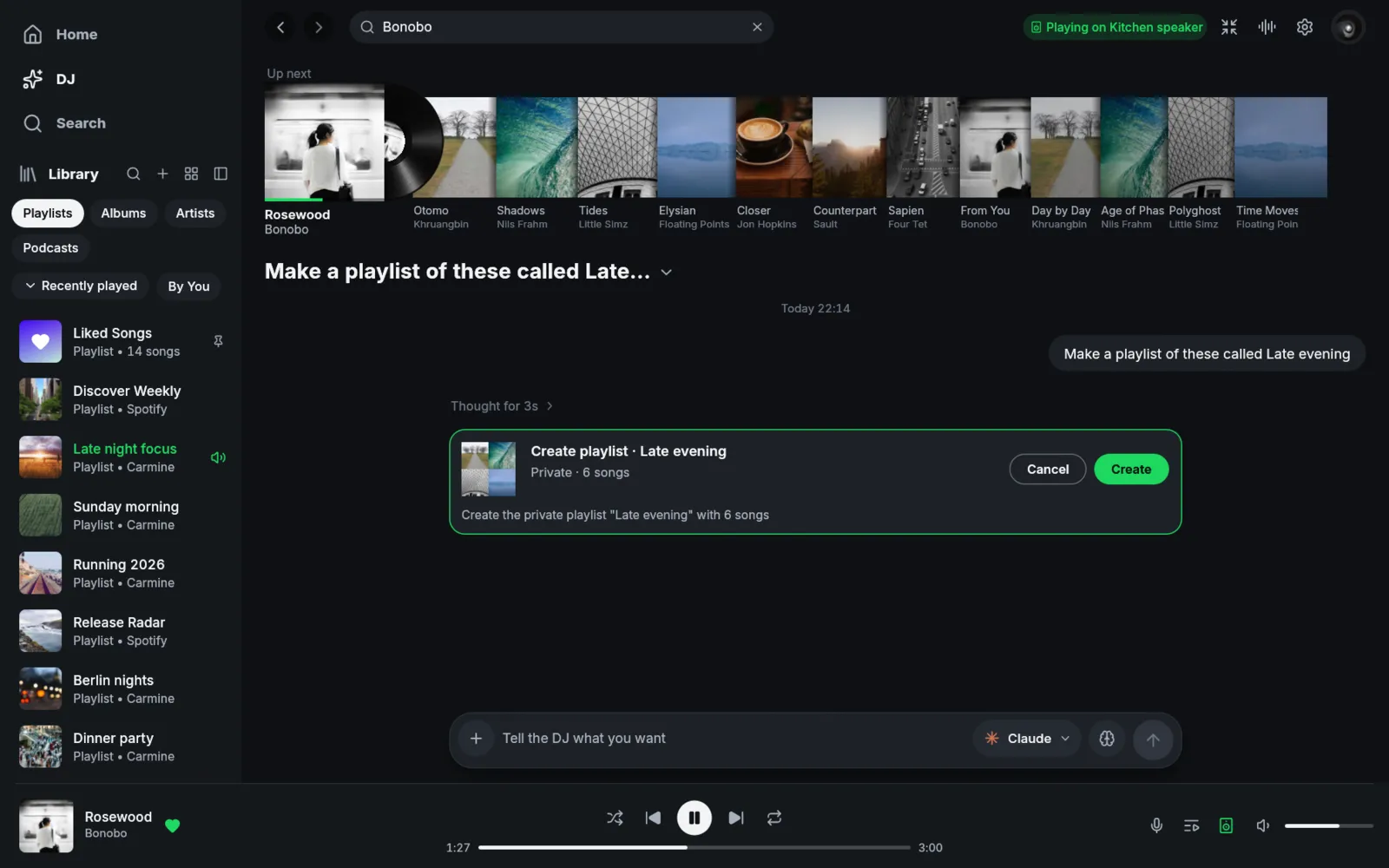Spotifast AI DJ asking to approve creating a private playlist